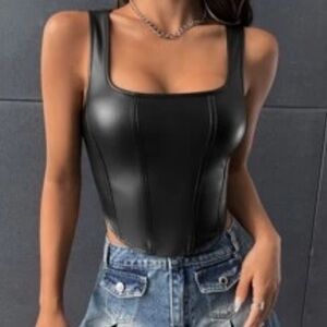 SHEIN Black Faux Leather Corset Top